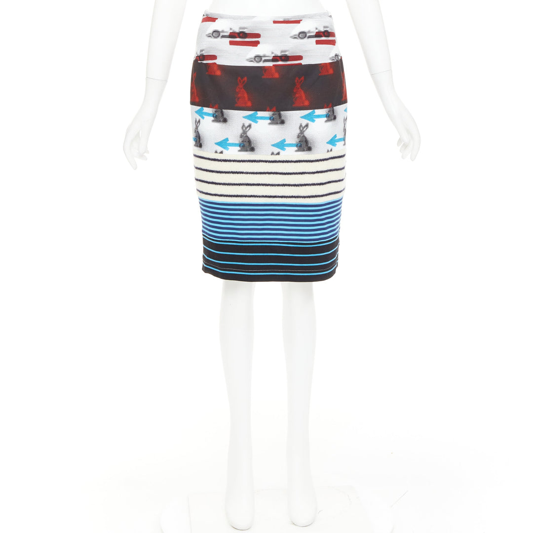 PRADA 2015 Rabbit Trick Race Car graphic stripe knit patchwork skirt IT40 S