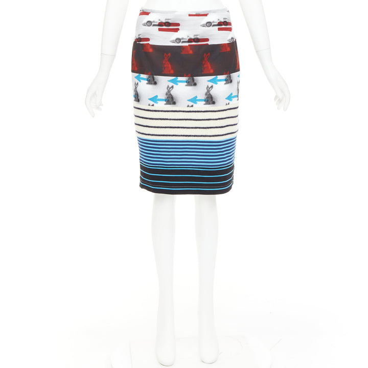 PRADA 2015 Rabbit Trick Race Car graphic stripe knit patchwork skirt IT40 S