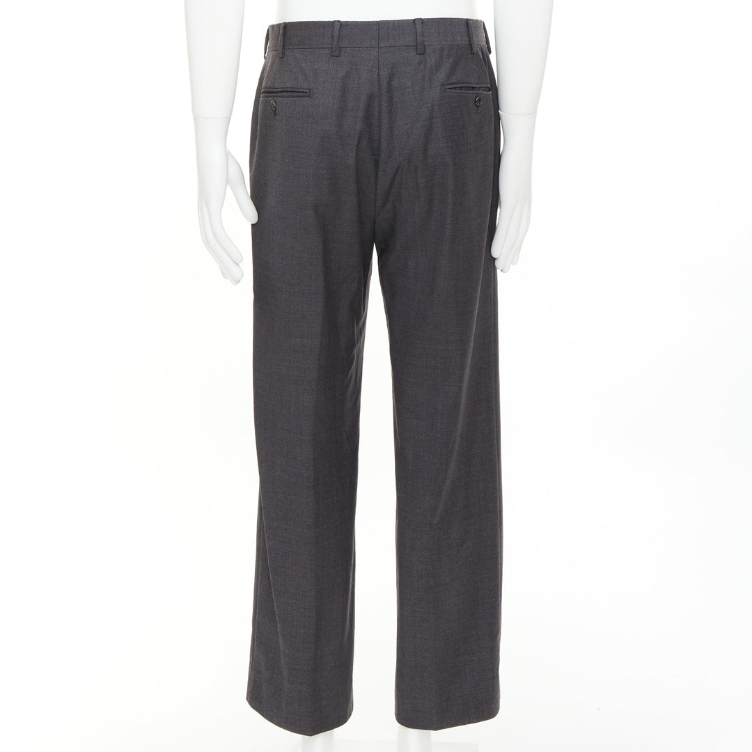 HERMES grey wool handstitched back pockets straight leg trousers IT50 XL