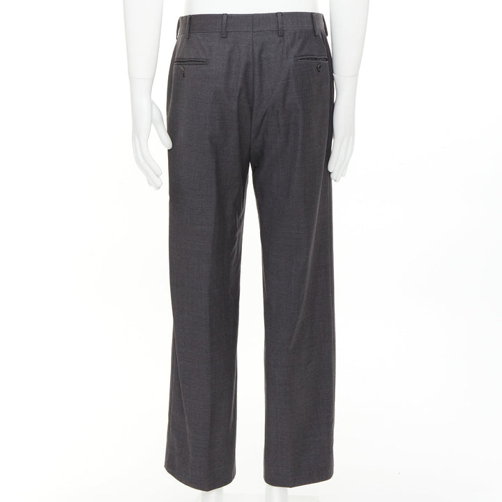 HERMES grey wool handstitched back pockets straight leg trousers IT50 XL