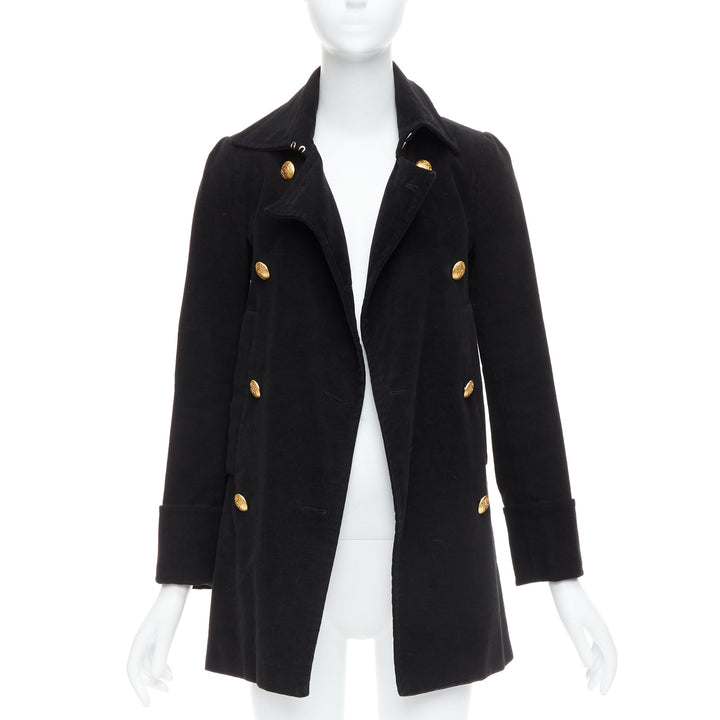 ALEXANDER MCQUEEN MCQ black cotton gold buttons double breast coat IT36 XXS