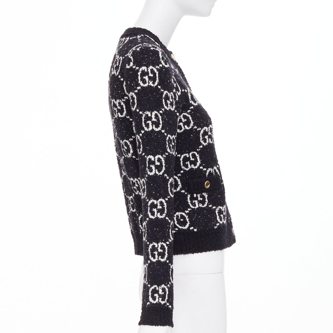 GUCCI GG Supreme Jacquard Cardigan black white gold button jacket XS