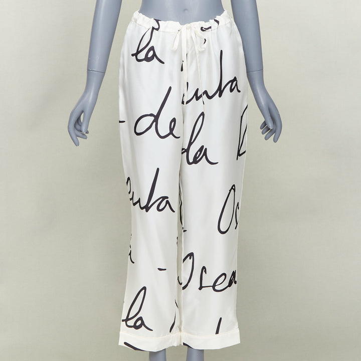 OSCAR DE LA RENTA 2021 100% silk white black graffiti tapered pants XS
