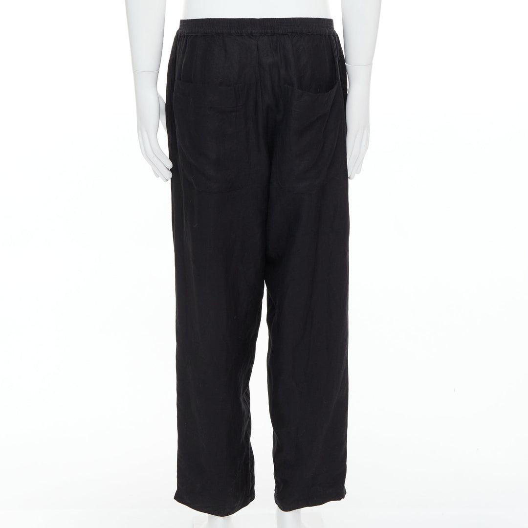 YOHJI YAMAMOTO black linen blend elasticated waistband wide pants M