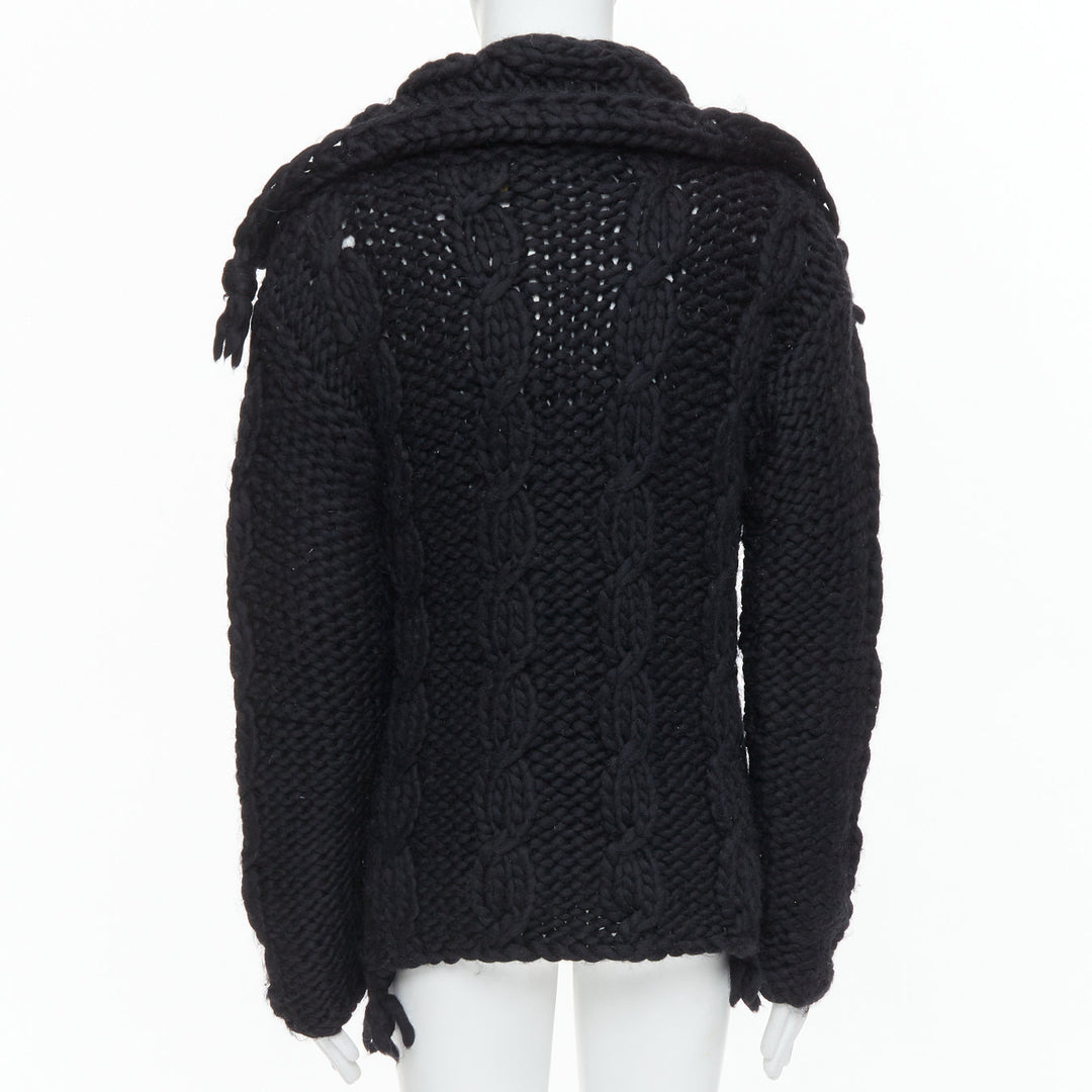 DOLCE GABBANA D&G Vintage black wool chunky cable knit cardigan S