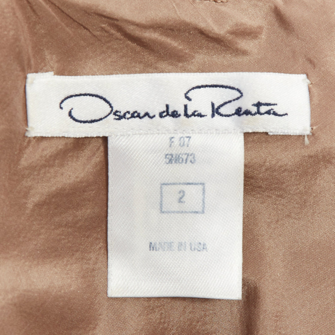 OSCAR DE LA RENTA F07 grey gold floral cotton flax jacquard dress US2 S