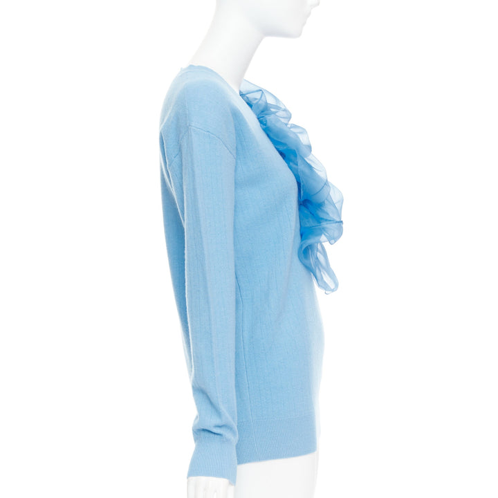 SIES MARJAN Awa b/lue cashmere wool organza rosette ruffle sweater XS