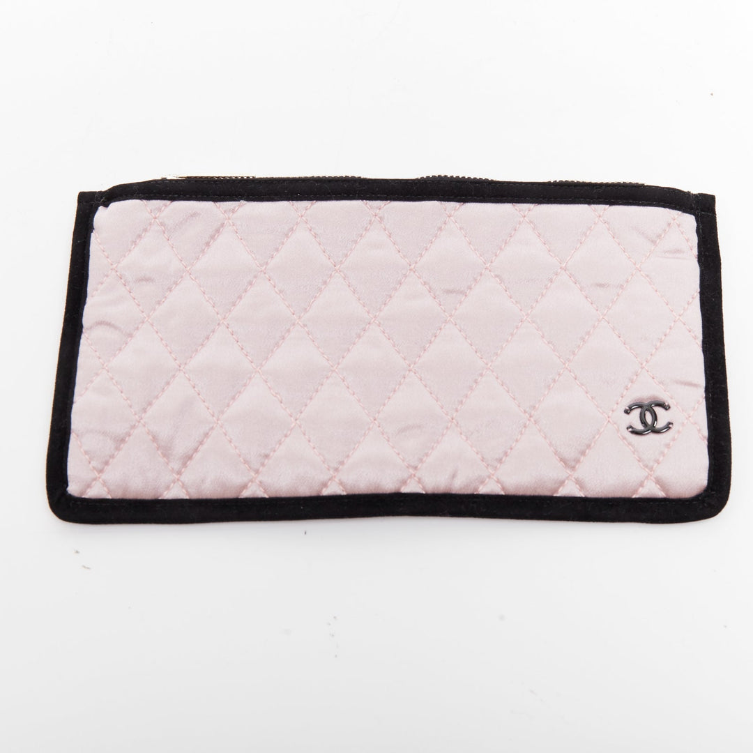rare CHANEL pink 100% silk CC tear eyelash embroidery sleeping mask pouch set