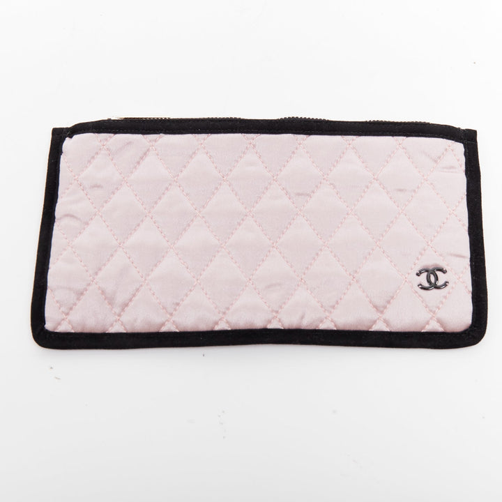 rare CHANEL pink 100% silk CC tear eyelash embroidery sleeping mask pouch set