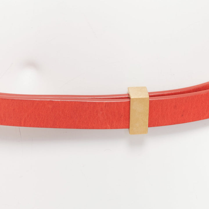 CELINE Phoebe Philo red smooth leather gold metal bar skinny belt XS