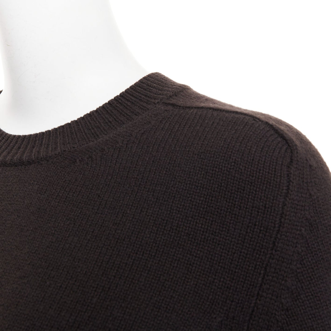BOTTEGA VENETA  100% wool dark brown classic crew neck long sleeve sweater XS