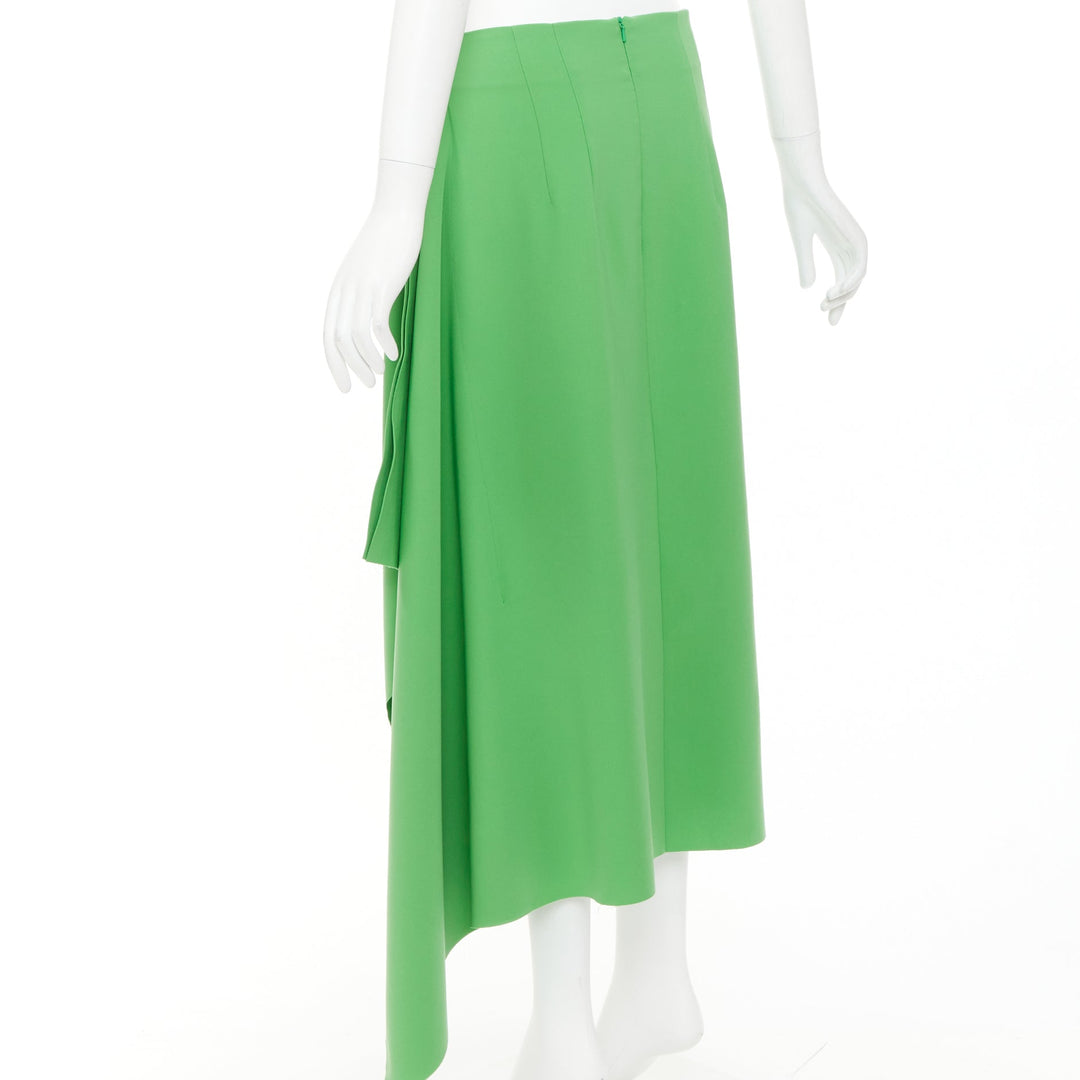 AWAKE MODE 2022 Kelly Green crepe raw edge asymmetric draped midi skirt FR40 L