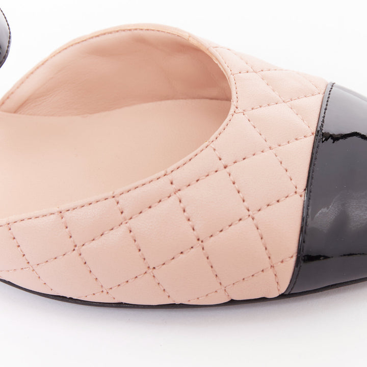 CHANEL 2022 pink quilted leather  black patent turnlock CC mary-janes EU39.5