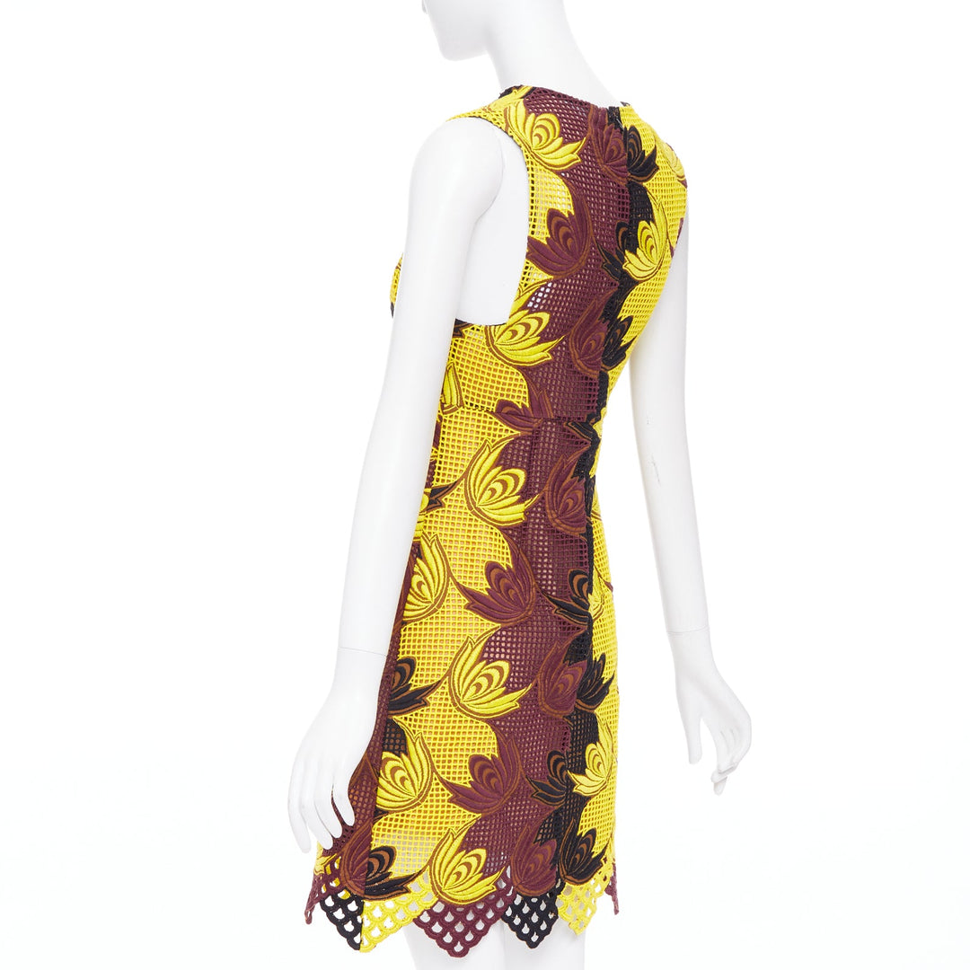 MARNI 2012 Runway yellow brown acrylic silk mesh cocktail dress IT40 S