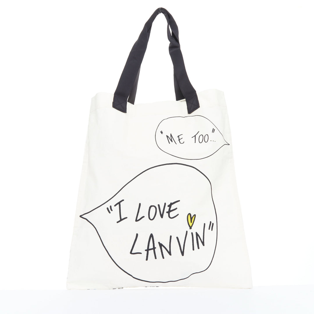 LANVIN I Want It All fashion sketch printed cotton canvas grosgrain tote bag