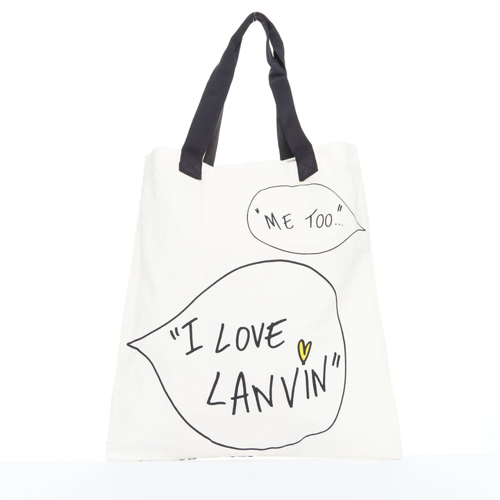LANVIN I Want It All fashion sketch printed cotton canvas grosgrain tote bag