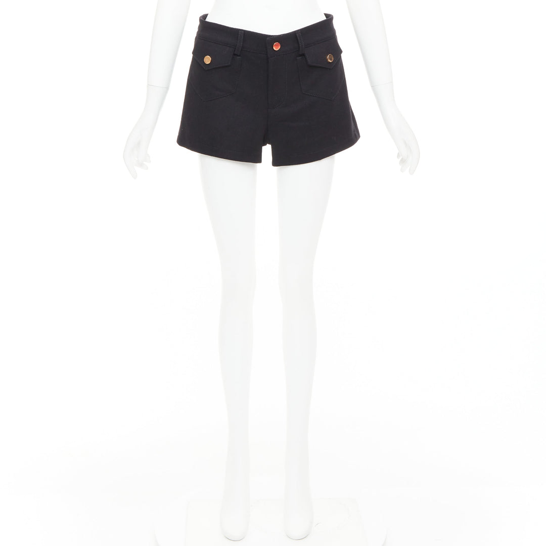 RED VALENTINO black wool blend gold logo buttons mini shorts IT38 XS