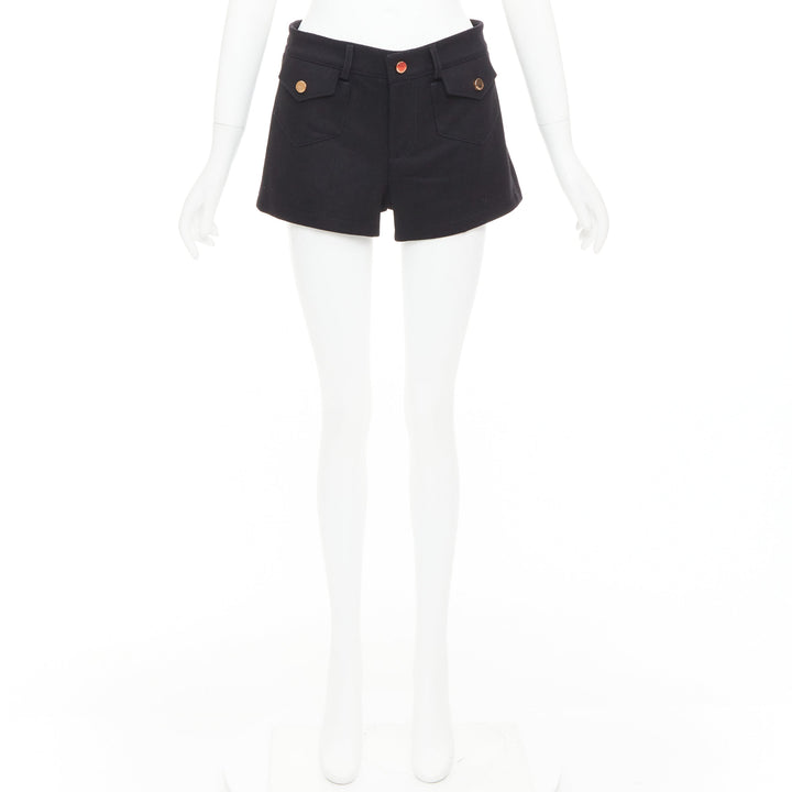 RED VALENTINO black wool blend gold logo buttons mini shorts IT38 XS