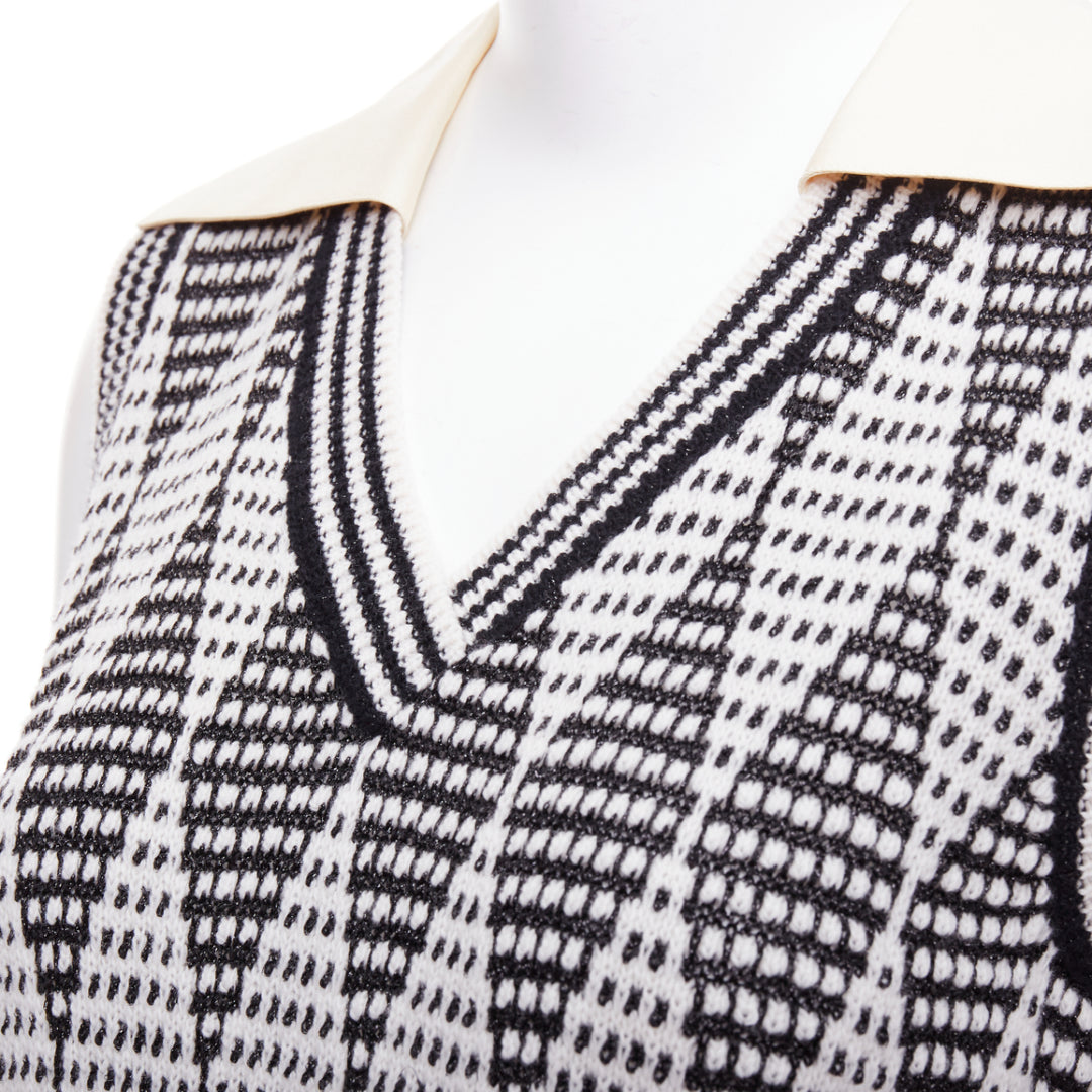 GUCCI black white wool GG lurex argyle knit vest S