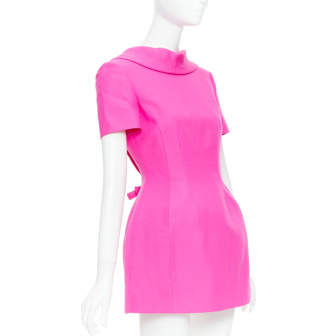 VALENTINO PPink 2022 pink virgin wool silk dipped bow back mini dress IT38 XS