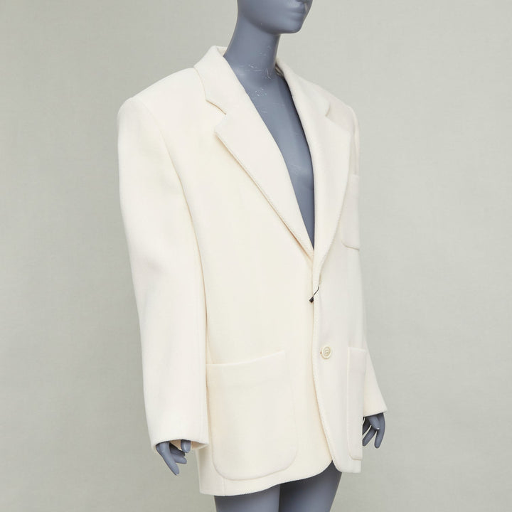 SAINT LAURENT 2023 Runway ocru chevron wool Extreme Power shoulder blazer OS