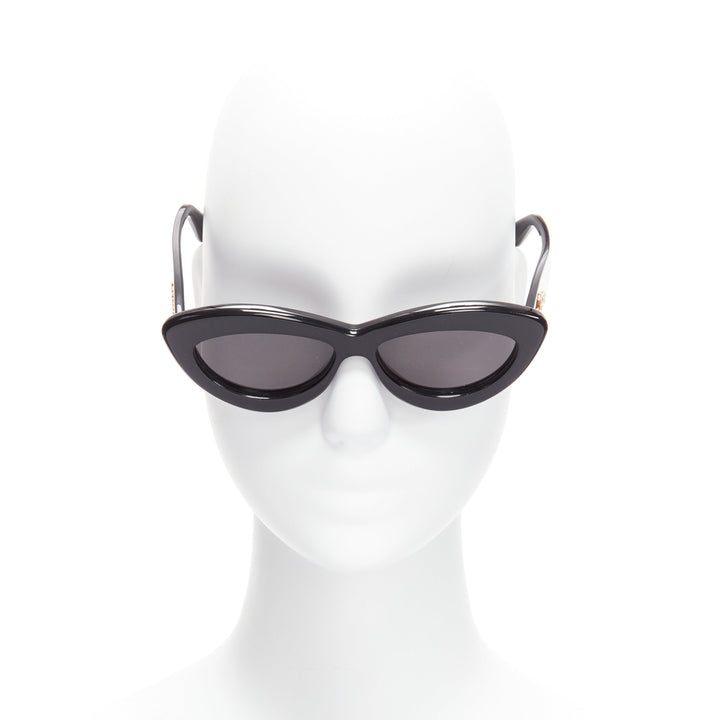 LOEWE LW400961 black acetate gold cursive logo thick frame cat eye sunglasses