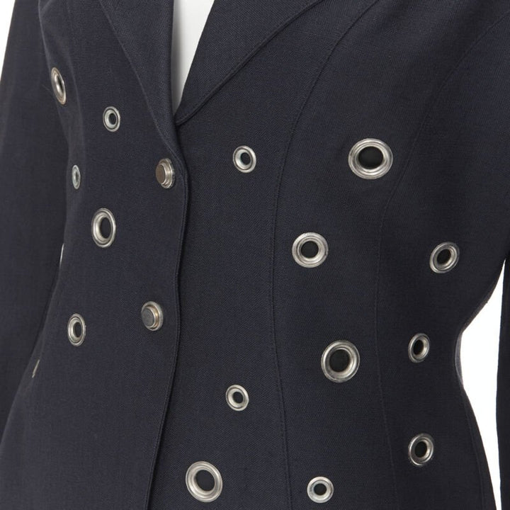 vintage THIERRY MUGLER Vampire collar grey grommet stud blazer jacket FR38