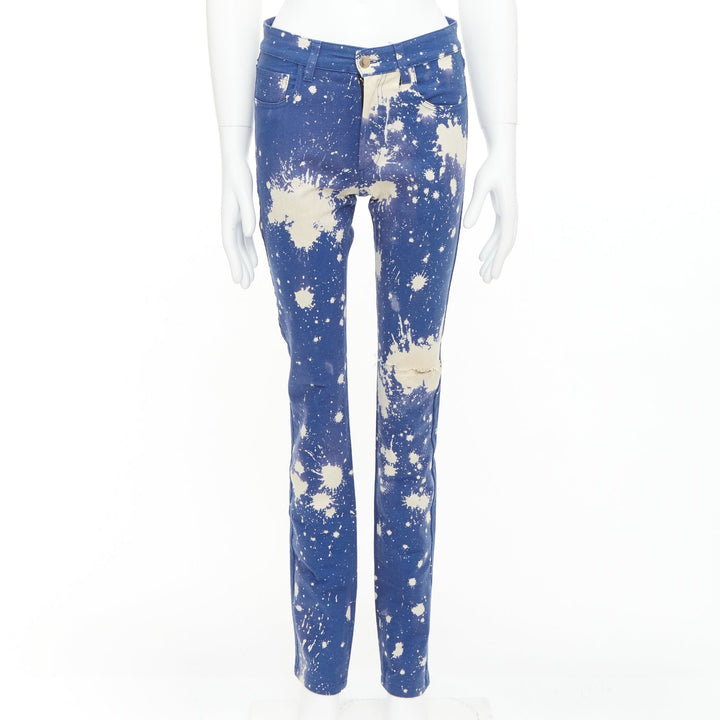 RAF SIMONS Sterling Ruby 2014 Limited blue splash bleach dye skinny jean IT44 XS