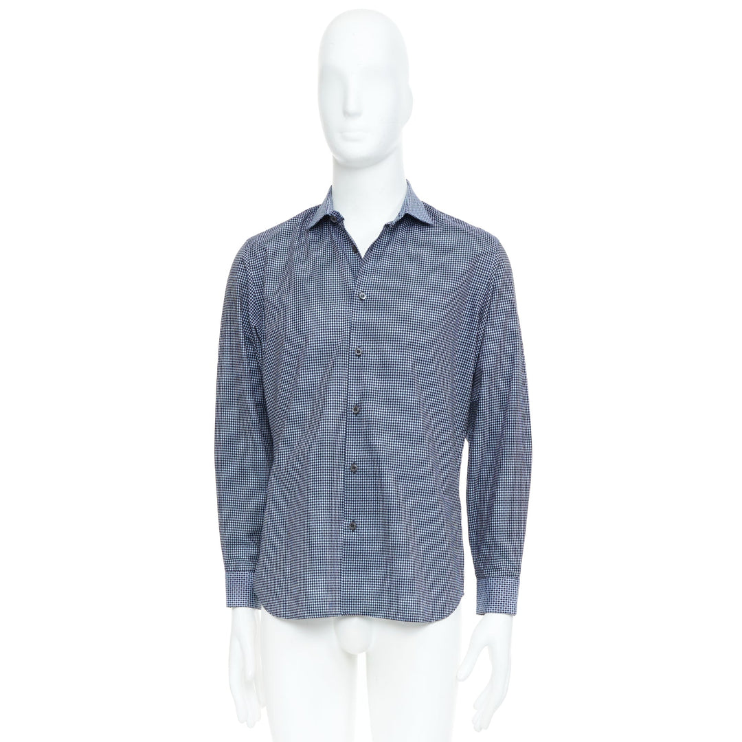 PRADA navy checked cotton long sleeve button down top shirt EU39 M