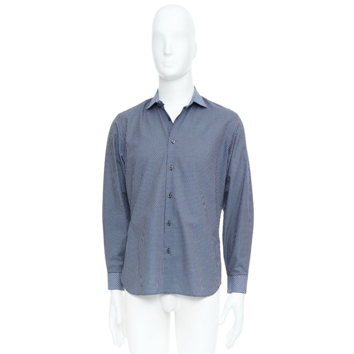 PRADA navy checked cotton long sleeve button down top shirt EU39 M
