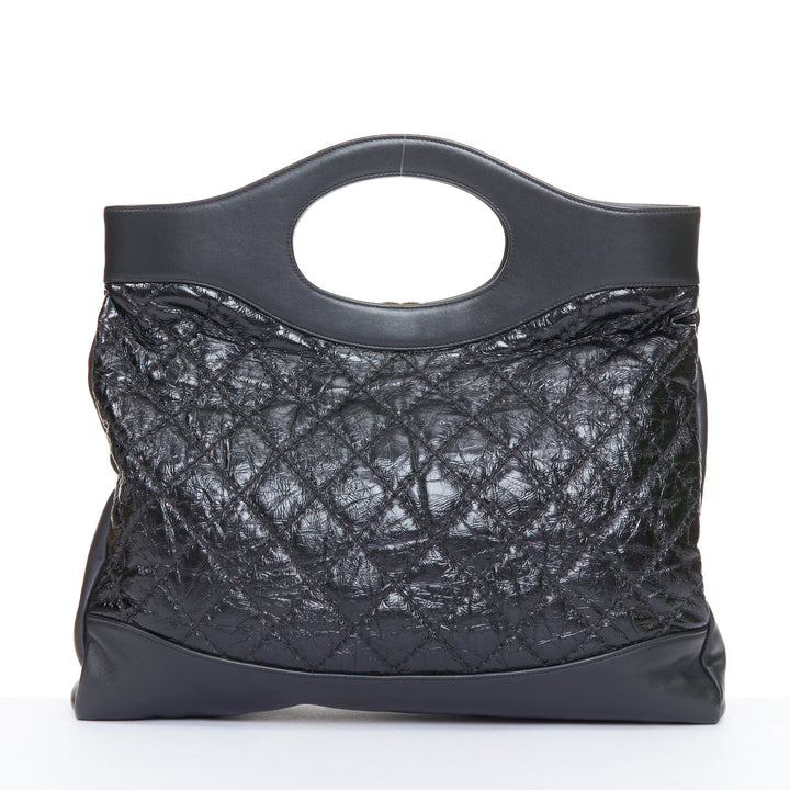 CHANEL 2018 Runway 31 large black crumpled calfskin gold hardware open tote bag