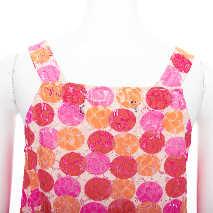 MARNI 2012 pink orange dot print lace deep V neck tank top IT40 S