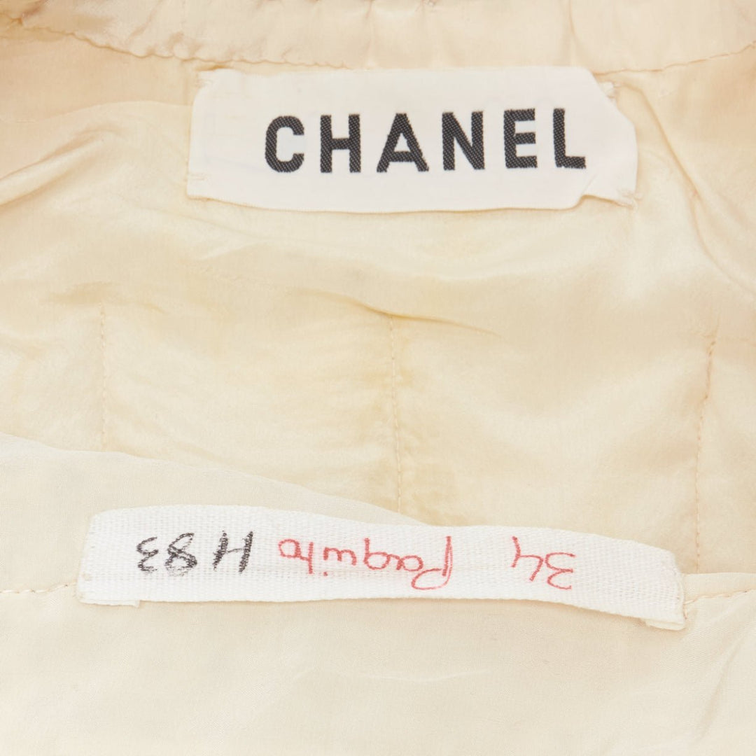 CHANEL Haute Couture ecru boucle tweed oval pocket nautical 2 piece jacket FR38