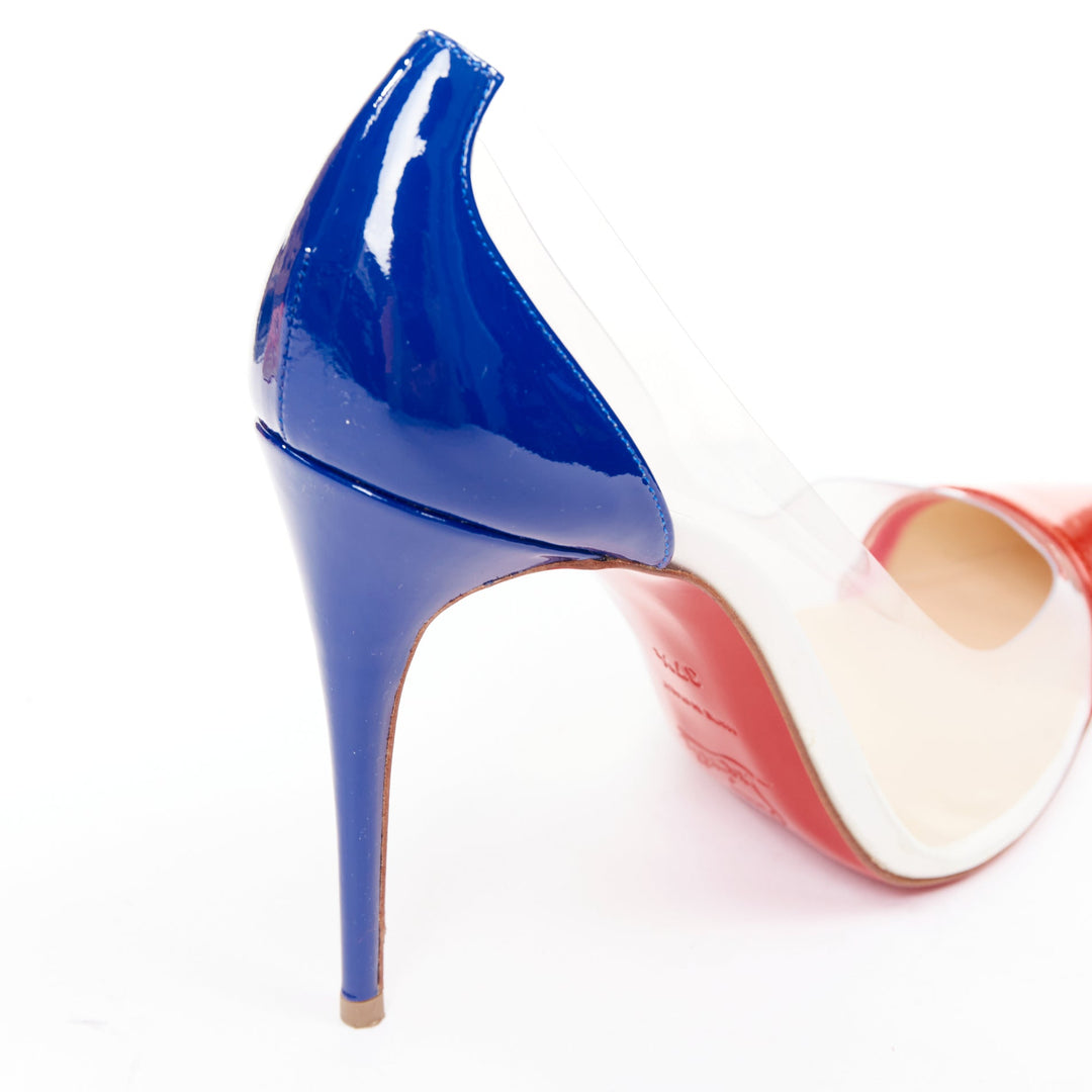 CHRISTIAN LOUBOUTIN Debout 100 Corazon Tri Color patent PVC point pumps EU37.5