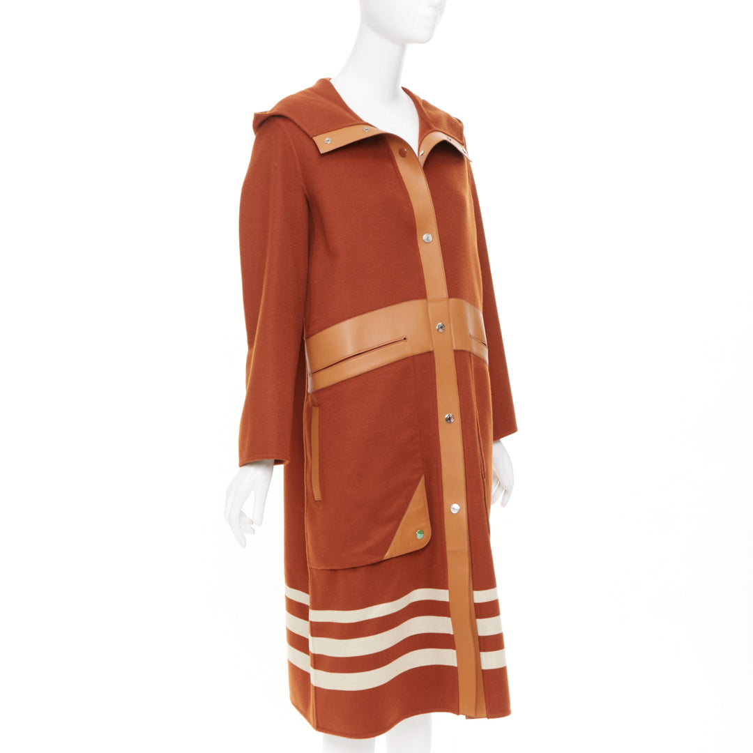 HERMES 2019 Runway Rocabar lambskin double face cashmere striped coat FR34 XS