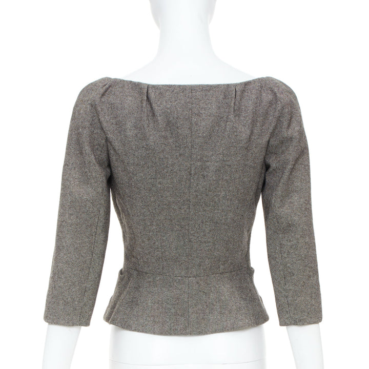 CHRISTIAN DIOR 1998 Runway John Galliano grey wool tweed knot jacket FR36 S