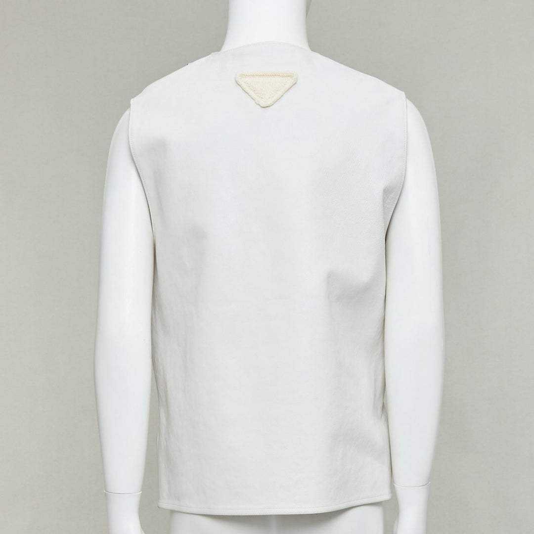 rare PRADA 2023 Runway Raf Simons Vitello white calf leather buckle vest IT50 L