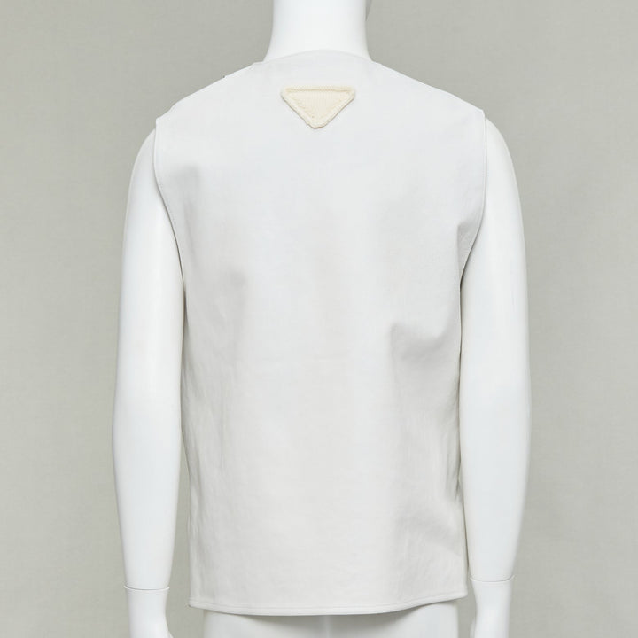 rare PRADA 2023 Runway Raf Simons Vitello white calf leather buckle vest IT50 L