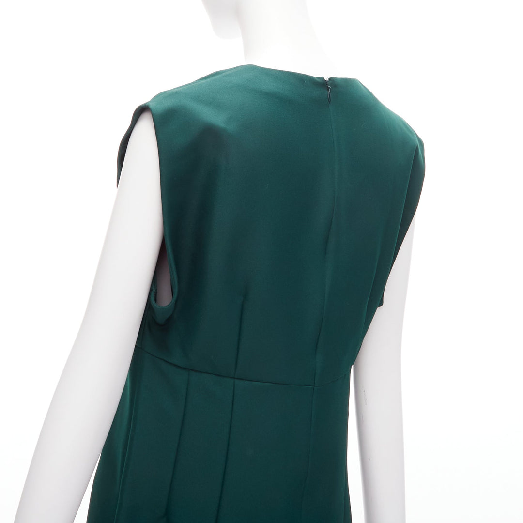 MARNI green twill V neck dart pleat waist sleeveless boxy dress IT40 S