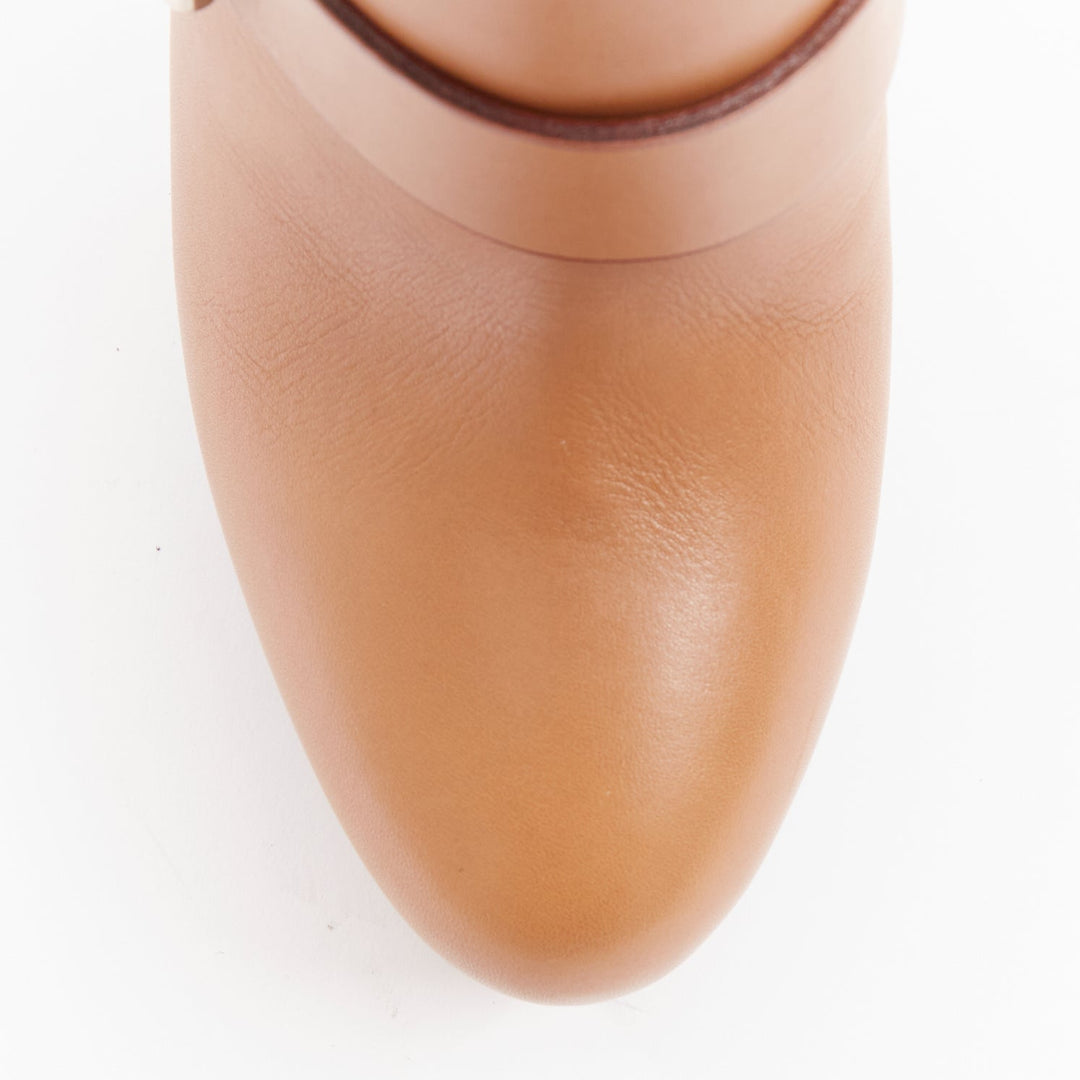 CHRISTIAN LOUBOUTIN Harletty 140 tan calf wood platform knee high boots EU39