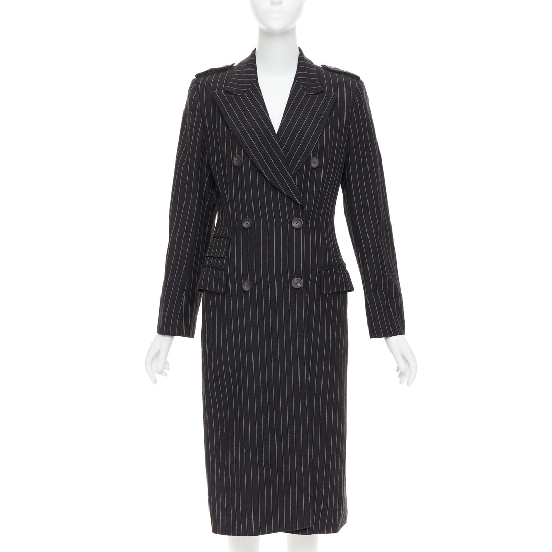 rare GUCCI Tom Ford 1996 Vintage Runway black wool pinstripe overcoat IT42 M