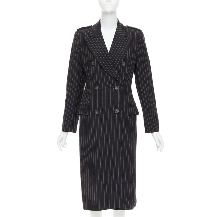 rare GUCCI Tom Ford 1996 Vintage Runway black wool pinstripe overcoat IT42 M