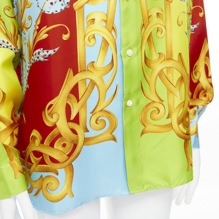 Male mannequin wearing Versace by Donatella Versace 2020 Capsule: Pop Acanthus Runway Multicolour Silk Men Shirt in Size EU40 | Available at JHROP