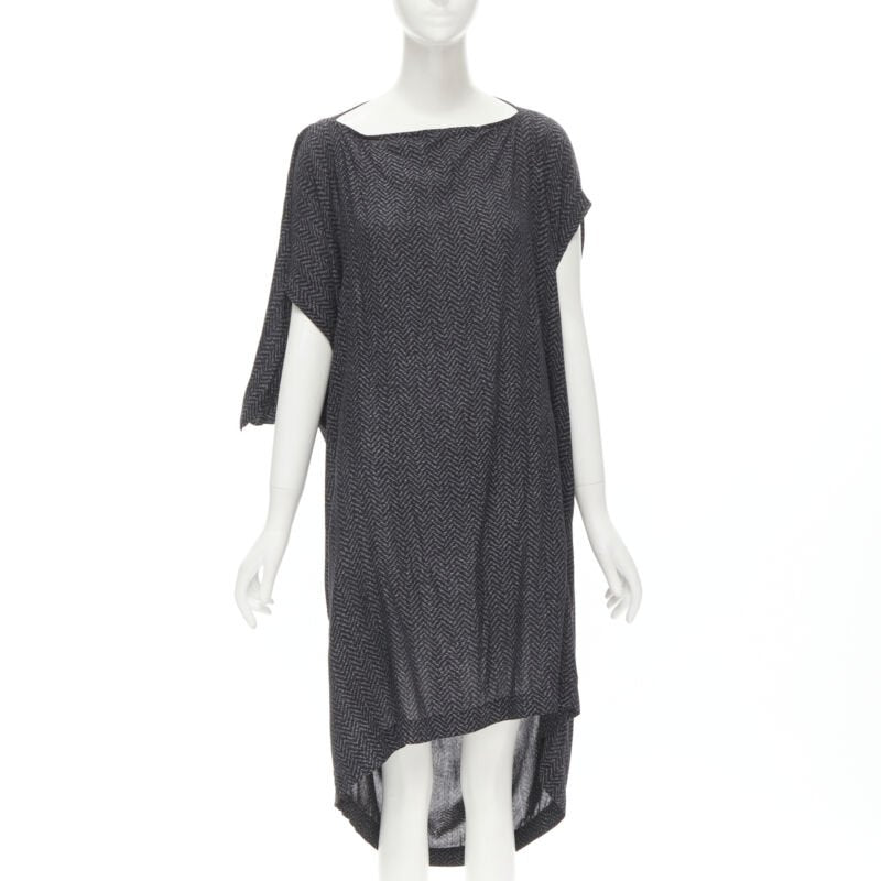 COMME DES GARCONS 1980's Vintage grey chevron asymmetric draped cocoon dress