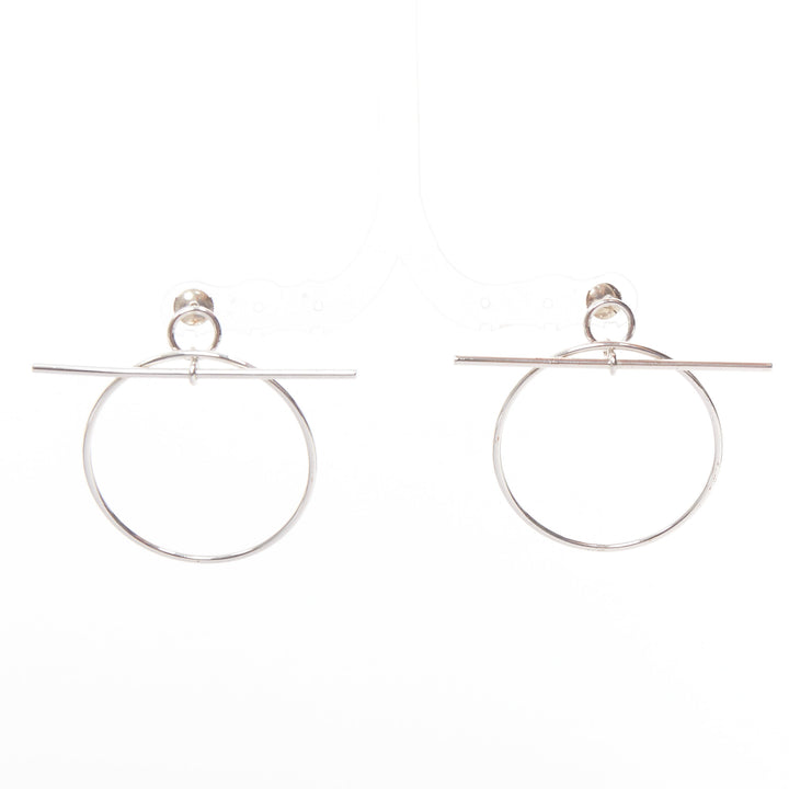 HERMES Loop 925 sterling silver toggle clasp pierced hoop earrings Pair