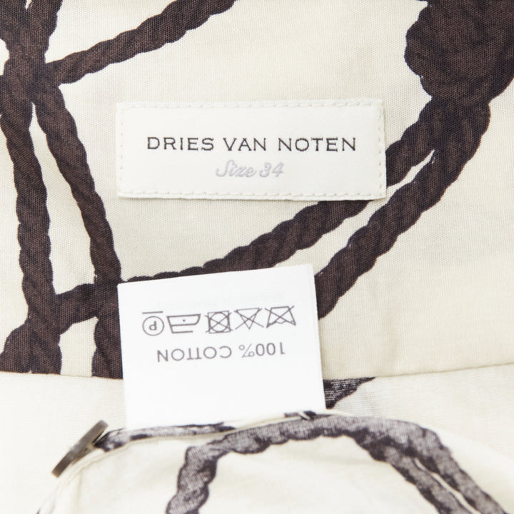 DRIES VAN NOTEN beige black rope print cotton pocketed shirt dress FR34 XS
