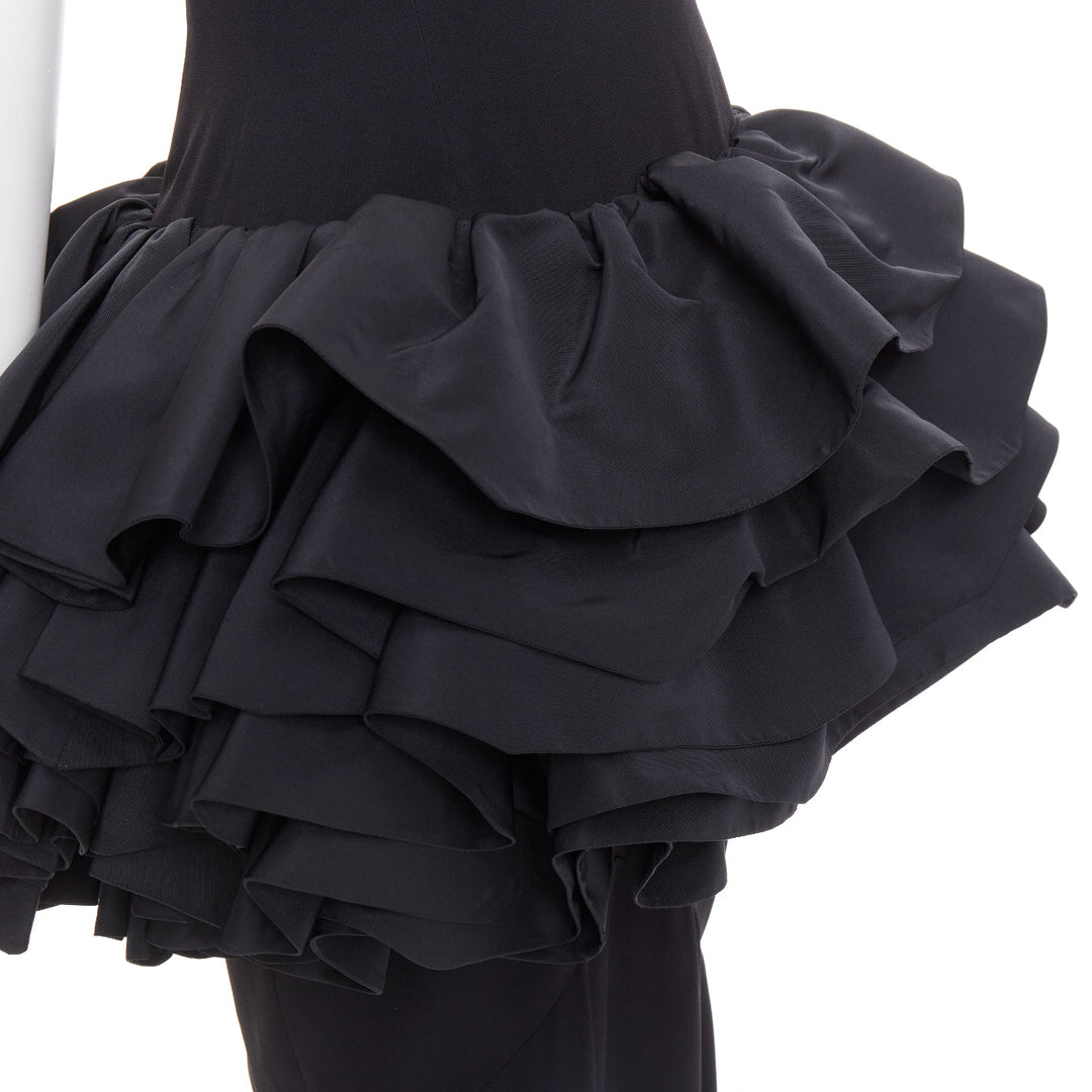 rare ALEXANDRE VAUTHIER COUTURE black scoop ruffle peplum evening gown dress