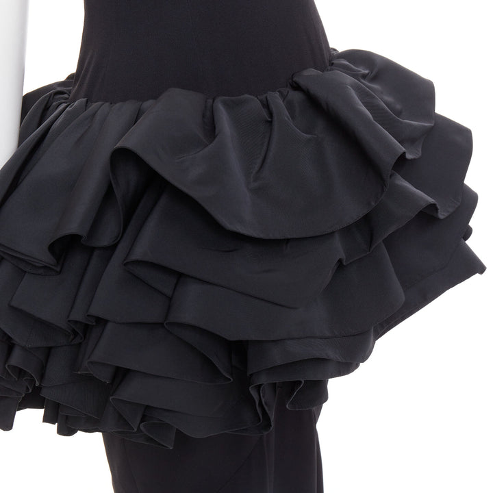 rare ALEXANDRE VAUTHIER COUTURE black scoop ruffle peplum evening gown dress