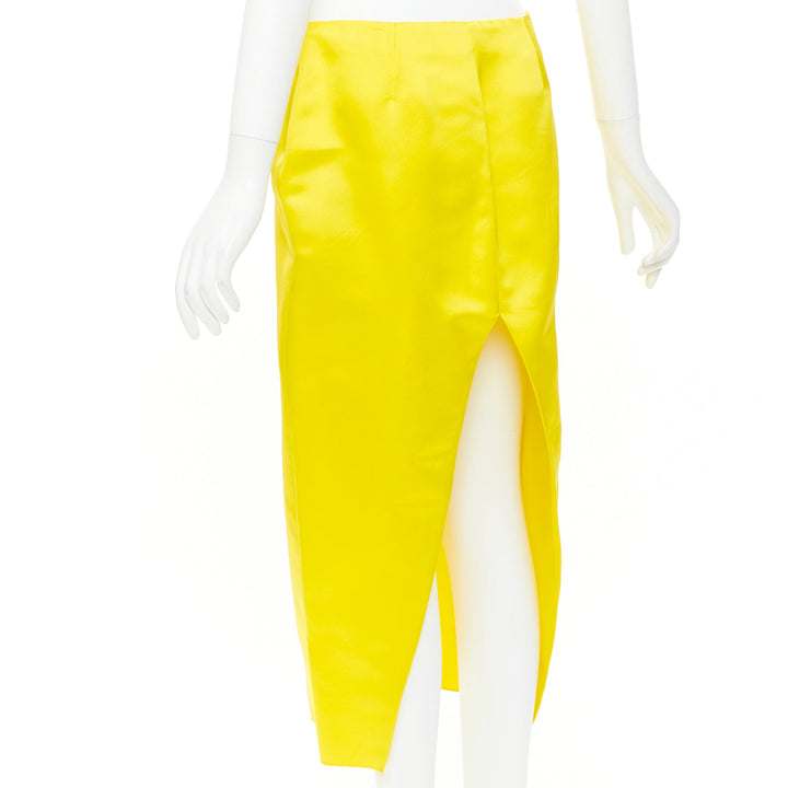 PRADA 2022 Raf Simons Runway yellow satin split high waisted midi skirt IT40 S