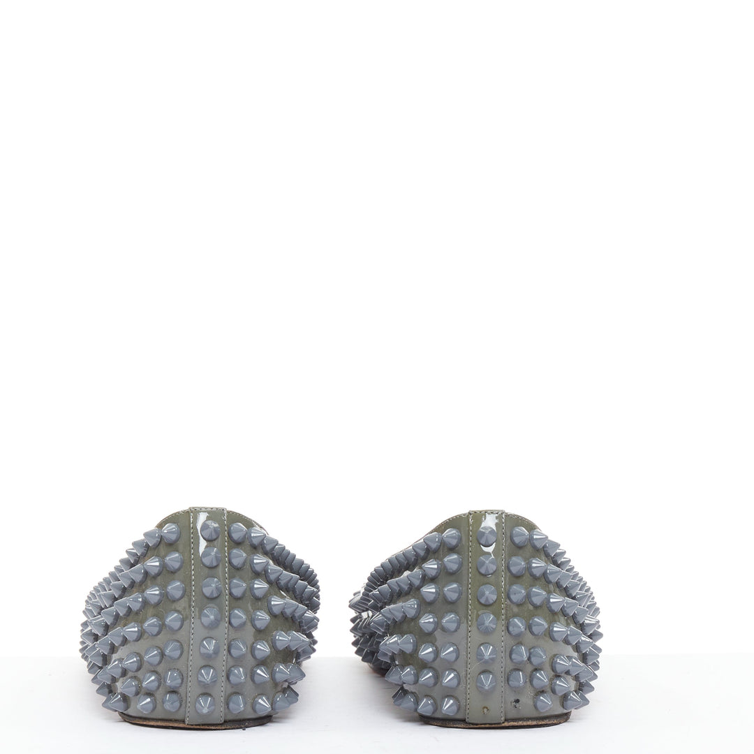 CHRISTIAN LOUBOUTIN Pigalle Spikes Flat grey patent studded ballet flats EU37.5